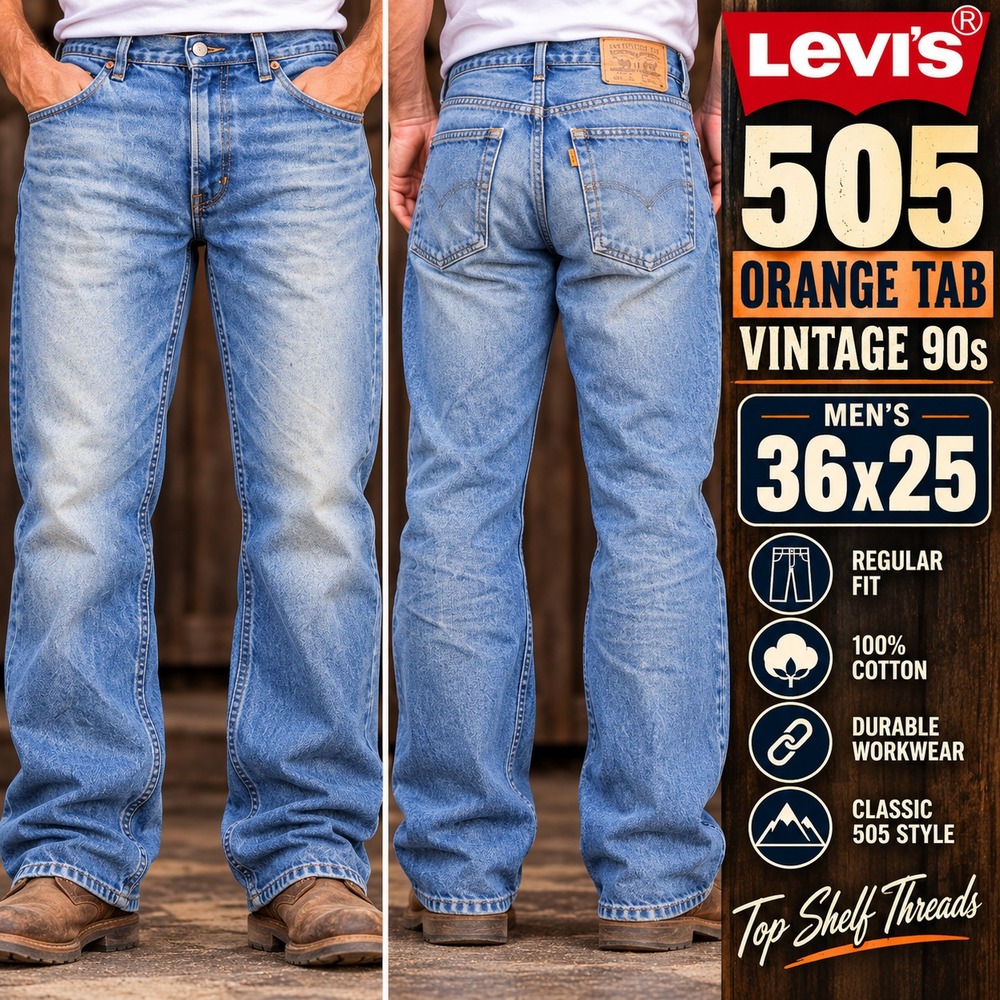 VTG 90s Levi's 505 Orange Tab Jeans Men W36 L25 Faded Denim Regular Straight Leg